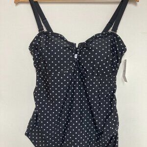 NWT Thyme Maternity Black Polka Dot Tankini Swim Top Size M $49.90